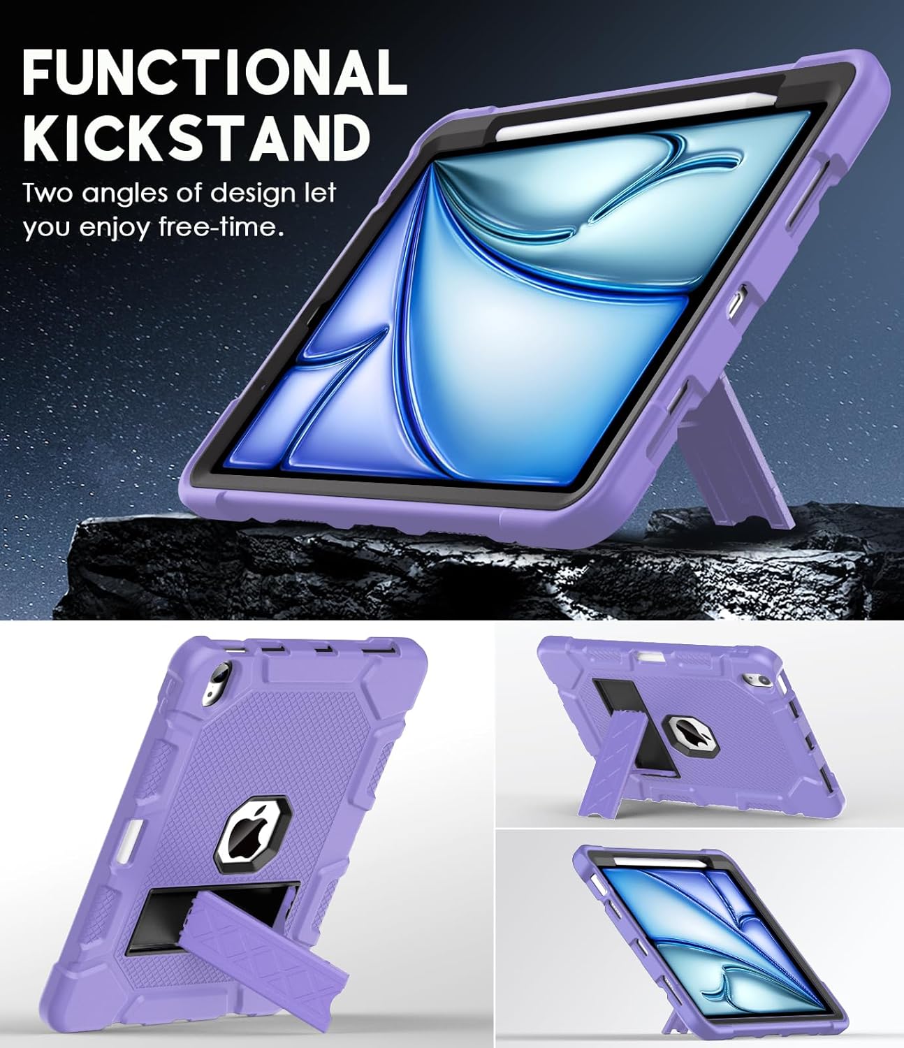 Azzsy Case for iPad Air 11 Inch M4/M3/M2 (2026/2025/2024), iPad Air 5th/4th Generation 10.9 Inch (2022/2020), Heavy Duty Shockproof Rugged Protective Case with Pencil Holder, Purple