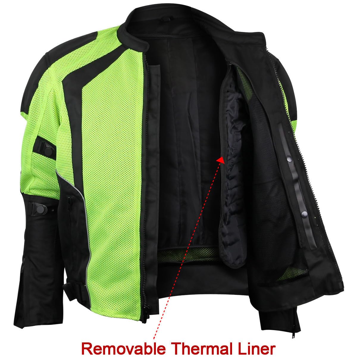 Vance Leather Roadside Mens All-Season Hi-Viz Reflective Mesh Textile Motorcycle Jacket w CE Armor Removable Liner — view 4