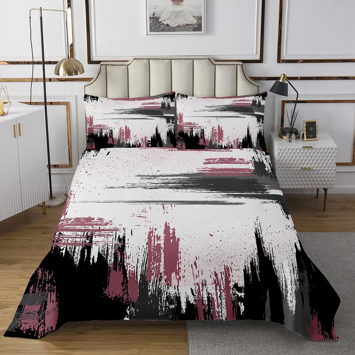 Erosebridal Ombre Watercolor Queen Bedspread Set Modern Ink Painting Coverlet Set,Graffiti Splatters Bedding Set Contemporary Aesthetic Quilt Bedding Set Black Blue Bed Cover,Lightweight 3pcs