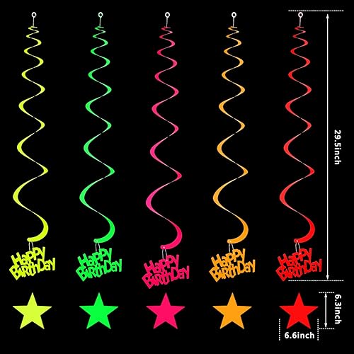 Miniatura 7 de Juego de suministros de fiesta de neón brillante que brilla en la oscuridad, pancarta de feliz cumpleaños con luz negra UV, reactiva, remolinos,