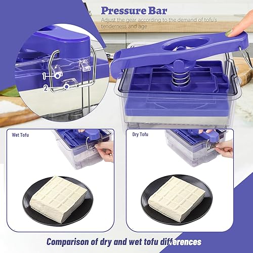 Miniatura 5 de Prensa de tofu apta para lavavajillas con molde de 2 tamaños, paño de queso y bolsa, prensa de tofu ajustable con bandeja de goteo, fabricante de