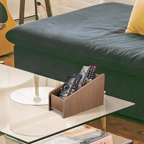 Miniatura 4 de SITHON Soporte para control remoto con 4 compartimentos, organizador de escritorio de piel sintética de alta calidad, para almacenar TV, Blu-Ray,