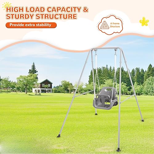 Miniatura 6 de Juego de columpios 3 en 1 para niños pequeños, columpio de bebé para interiores y exteriores, juego de columpios resistentes con soporte de metal