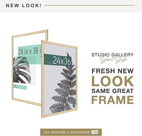 Miniatura 2 de MCS Studio Gallery Marco para póster de 24 x 36 pulgadas, imitación de veta de madera natural, colgar en horizontal o vertical, grande, para fotos o