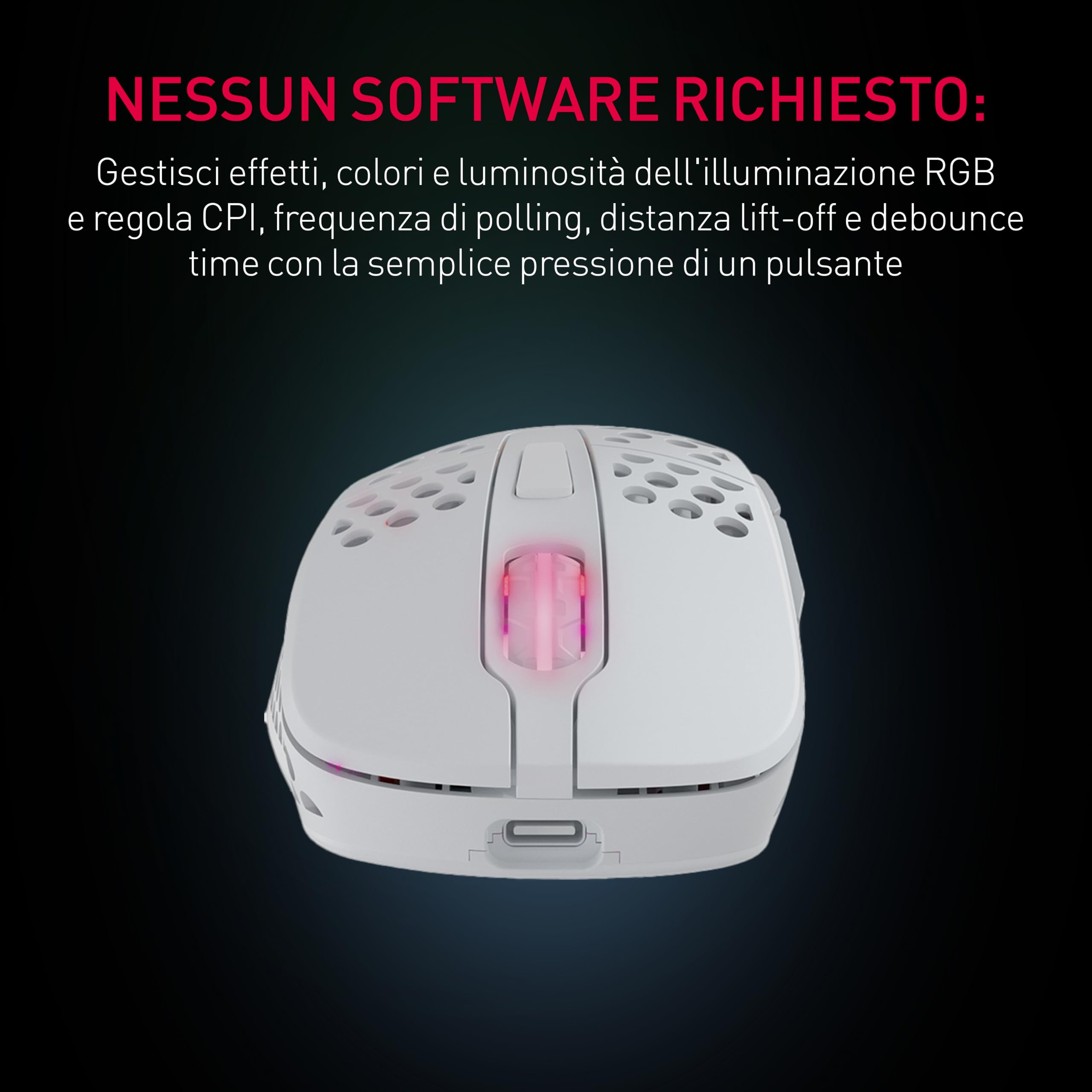 Xtrfy M4 Wireless, Mouse da Gioco Ultraleggero Senza Fili, Ottimizzato per Gaming Competitivo, Wireless 2,4 GHz, Illuminazione RGB, Mouse Ergonomico per Destrimani Adattabile Ricaricabile, Bianco