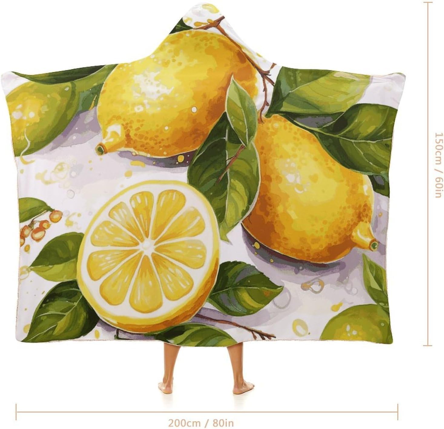 Fruits Lemon Hooded Blanket Cozy And Functional,Wearable Blanket Hoodie for Women Men,Blanket Poncho Presents60 x80