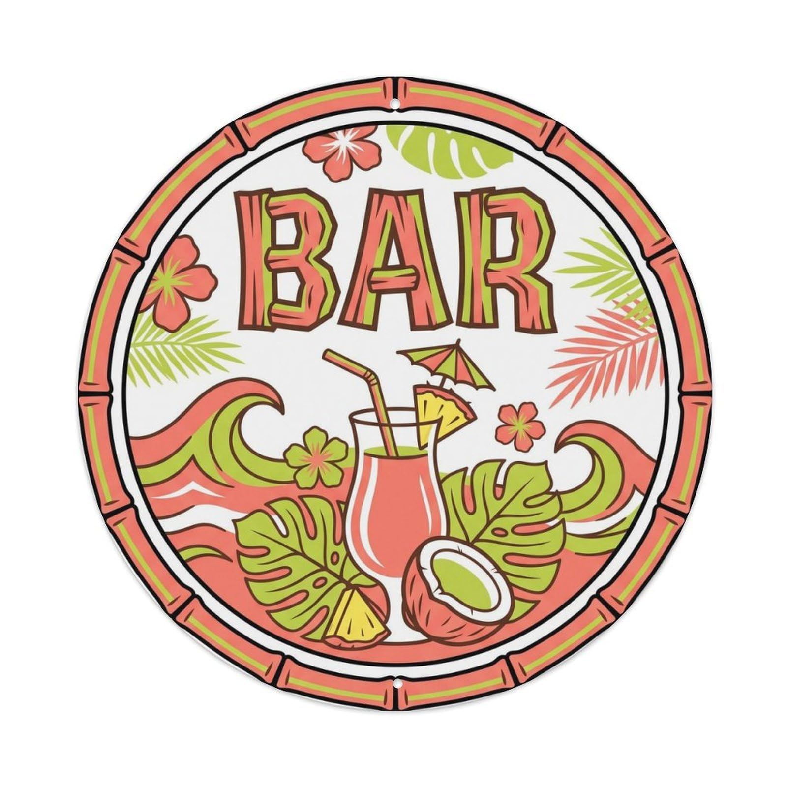 Vintage BAR Tropical Paradise Plate Metal Tin Sign Plaque Wall Decor for Cafe, Club, Garden Round Metal Poster 8x8Inch