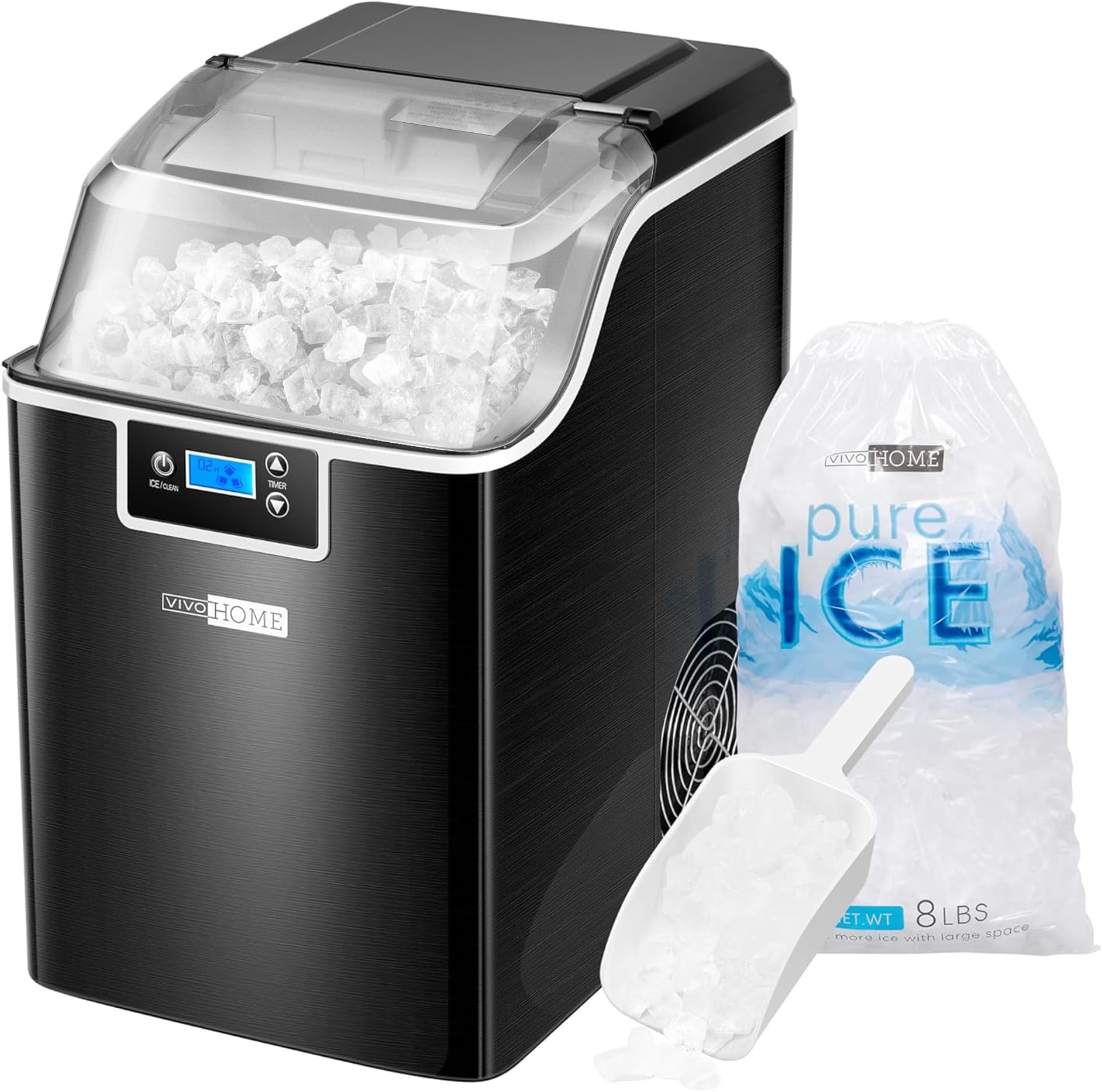 VIVOHOME Nugget Ice Maker Countertop, Portable Pebble Ice Maker Machine with 44lbs/Day, Soft Chewable Pellet Ice Machine with Self-Cleaning, Scoop, 10 Ice Bags, for Home Kitchen, Party, RV, Camping