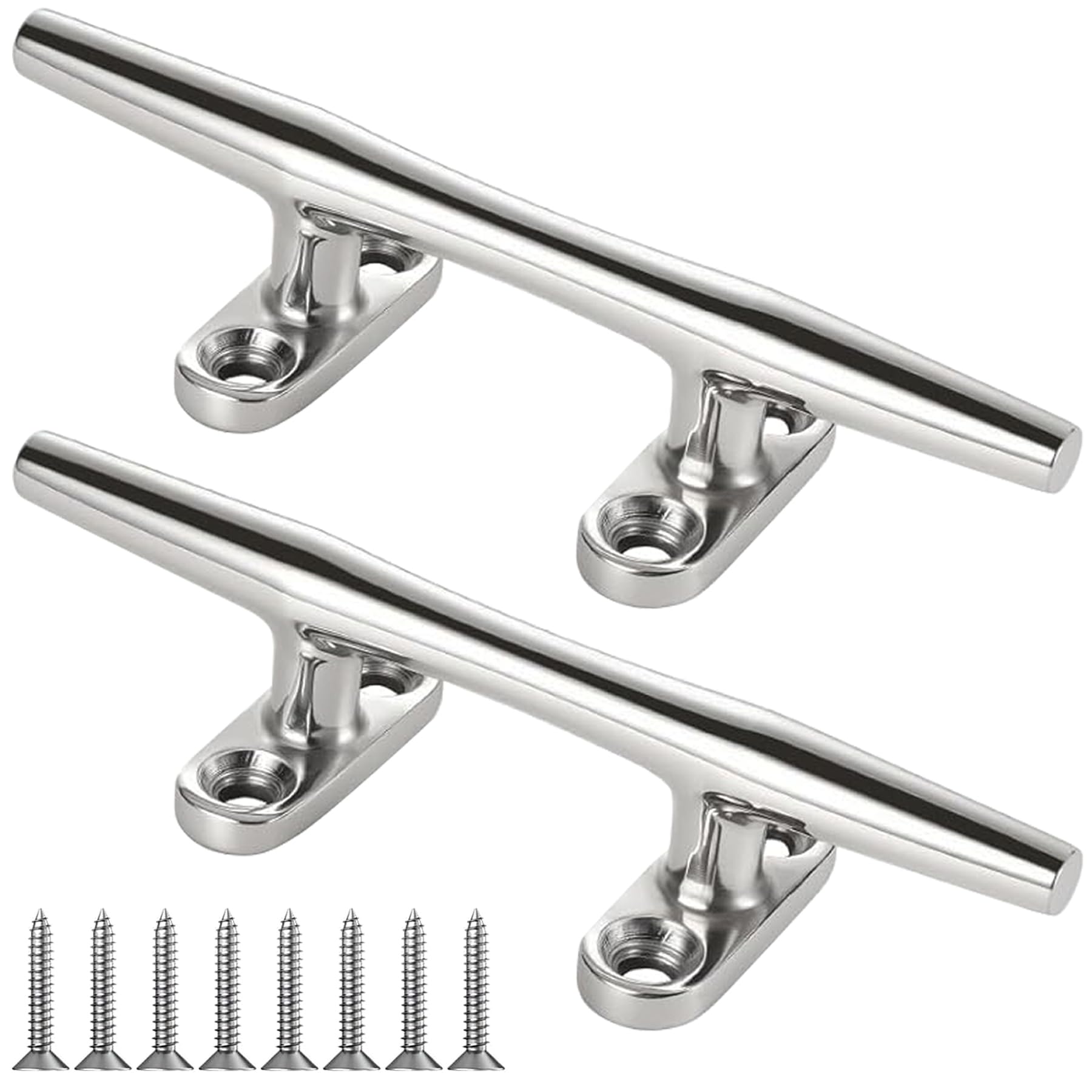 Stainless Steel Boat Dock Cleats 4"/5"/6"/8"/10" Open Base, Marine Grade 316 SS, Rope Cleat, Tie Down, Mooring Accessories with Screws for Boat, Pontoon, Yacht, Deck