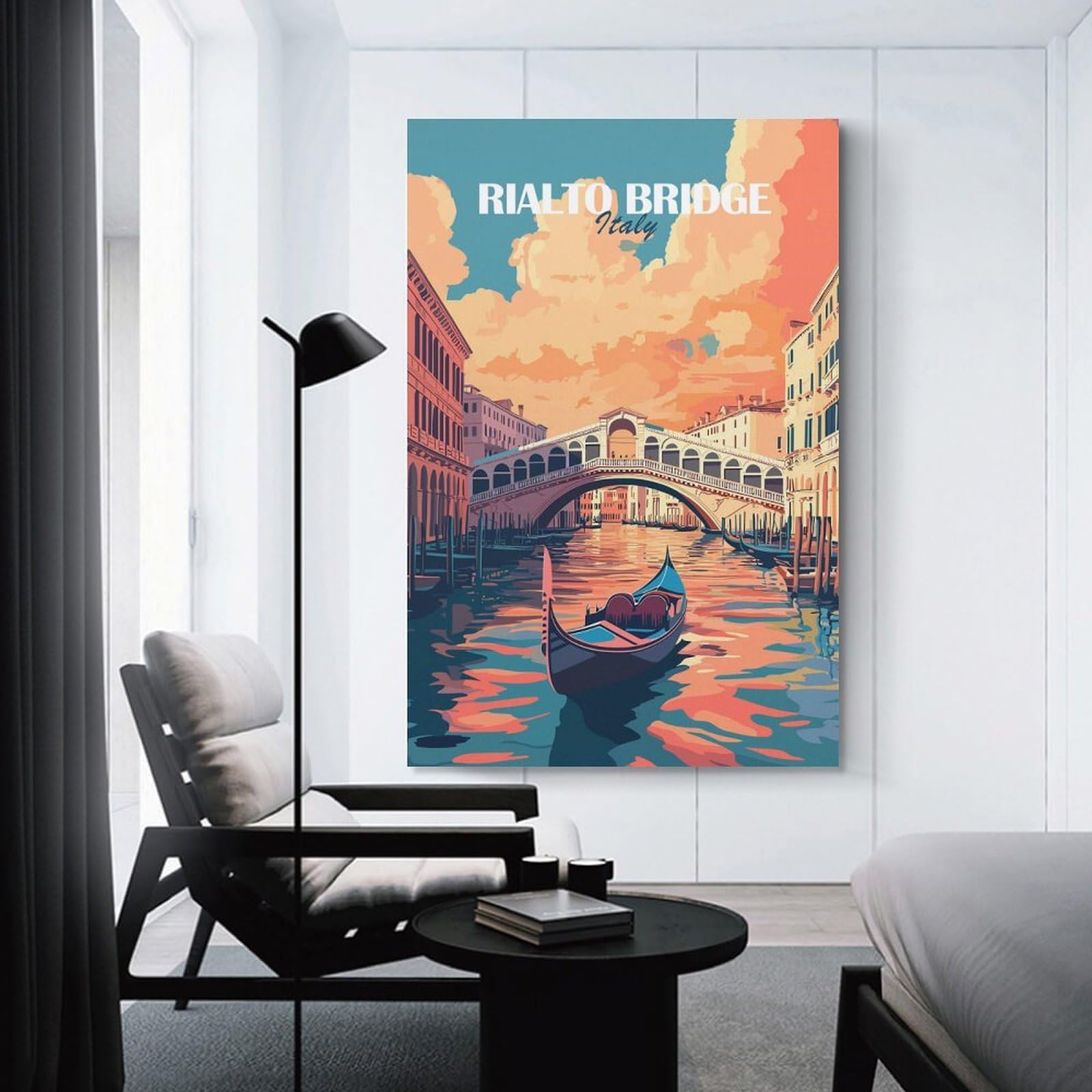 Junmoney Hanging Wall Art Rialto Bridge Venice, 16x24inch(40x60cm), for Wall Displays, Bedrooms Or Room Updates, Wall Decor Suited to Curated Displays