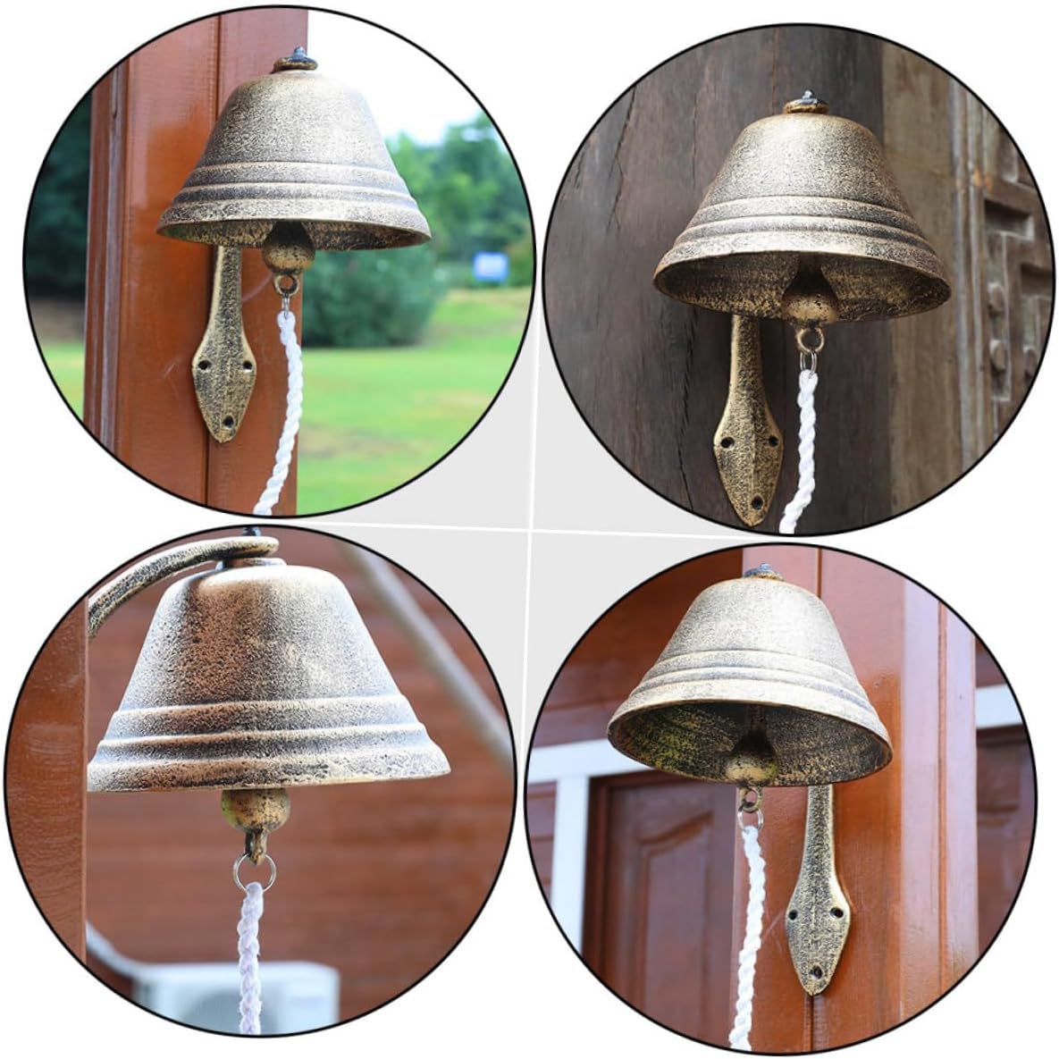 Large Cast Iron European Style Doorbell Vintage Antique Wall-Mounted Bell Pendant for Home and Holiday Scene Decor, Rustic Hand-cranked Decorative Iron Bell