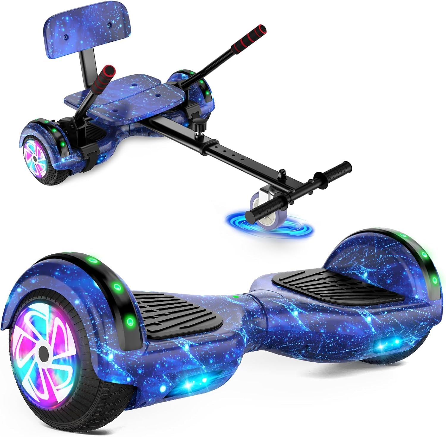 SISIGAD Hoverboard mit sitz, 6.5" Self Balancing Bluetooth-Lautsprechern LED-Lichtern für Kinder und Erwachsene, Starry Sky Blue