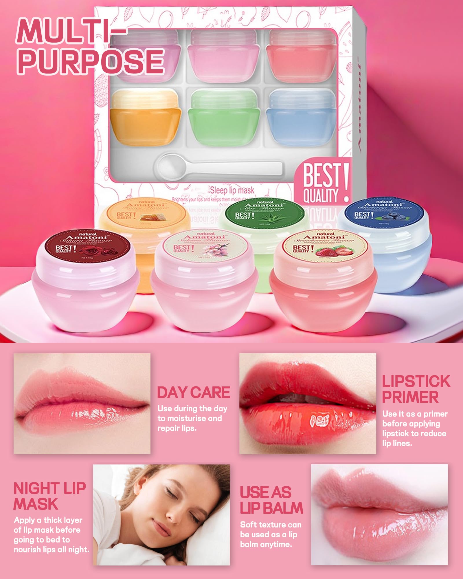 Amazon.com : Lip Sleeping Mask Set-6 Pcs Lip Balm Hydrating Lip