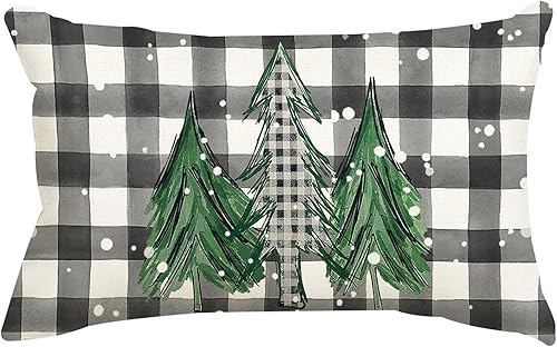 ADFLOOD Fundas de almohada de Navidad de 12 x 20 pulgadas, diseño de árbol de Navidad, decoración de vacaciones, funda de cojín para el hogar, sofá