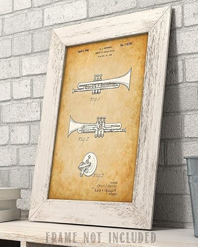 Miniatura 4 de Trumpet Patent Print - Great Music Wall Art, Music Studio Decor, Brass Wind Instrument, Gift for Band Director, Classical and Jazz Music Lovers,