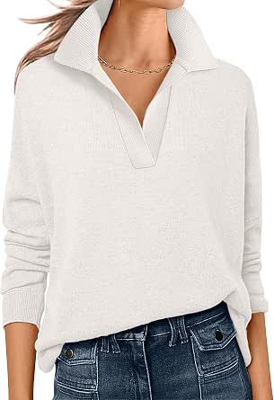 ANRABESS Women Polo V Neck Lightweight Fall Sweaters