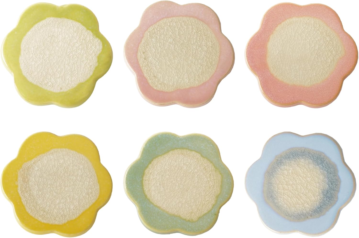 Creative Co-Op 6-Piece Flower Shaped Stoneware Trivet in Reactive Glaze, Multicolor