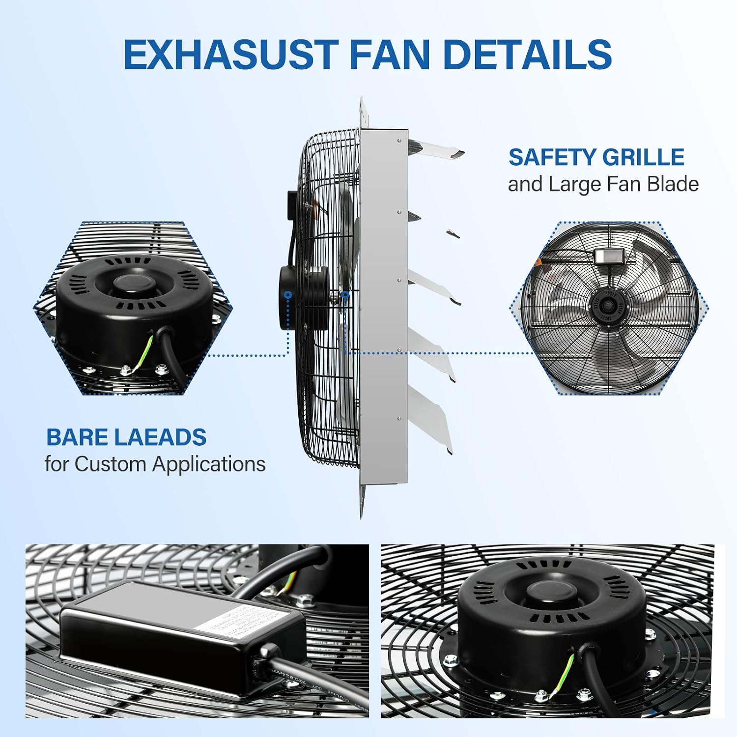 iPower 24 Inch Shutter Exhaust Fan Aluminum High Speed 1400RPM, 2750 CFM, 2-Pack, Silver