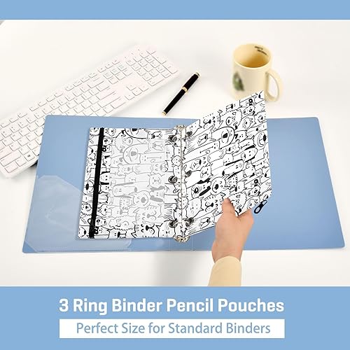 Miniatura 5 de Estuche para lápices de animales de perro, color blanco y negro para carpeta de 3 anillos, carpeta con cremallera, estuche para lápices con ventana