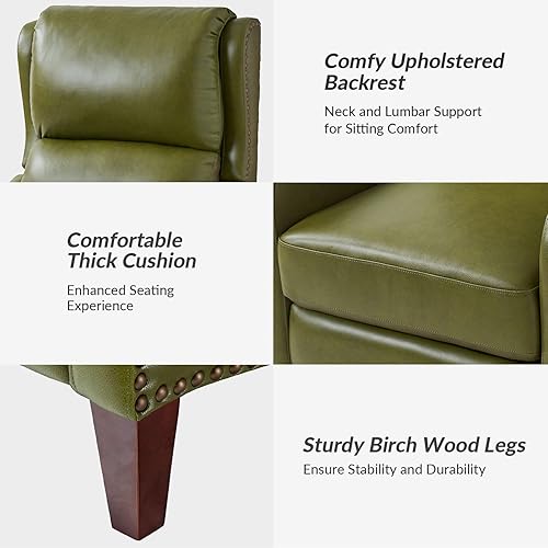 Miniatura 16 de HULALA HOME Silla reclinable de cuero genuino, moderno sillón reclinable con respaldo ajustable y reposapiés, cómodo sofá individual tapizado