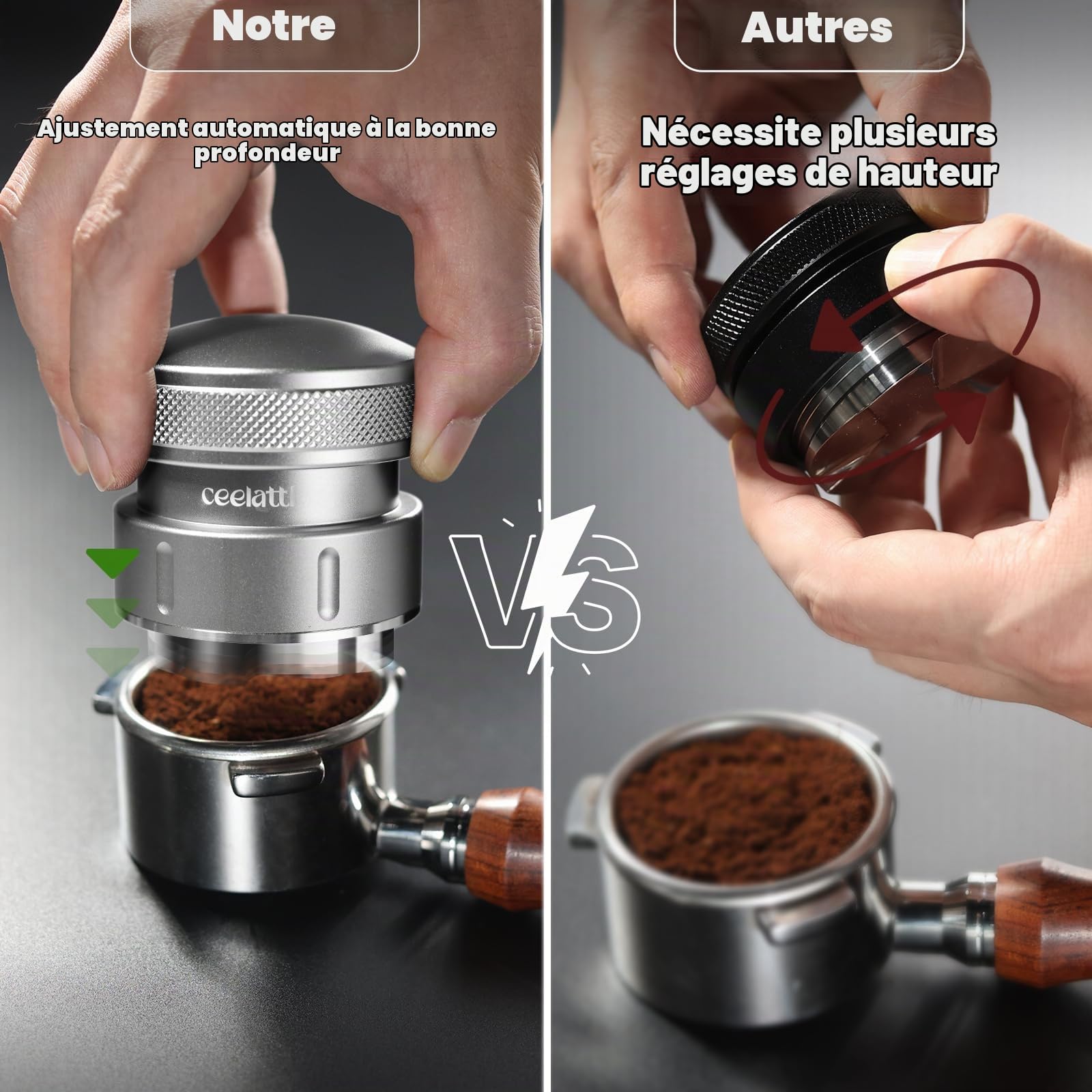 Niveau à expresso 54 mm, distributeur de café par gravité pour porte-filtre à café de 54 mm, distributeur de café pour Sage Barista, base en acier inoxydable 304, base à 4 lames, gris argenté