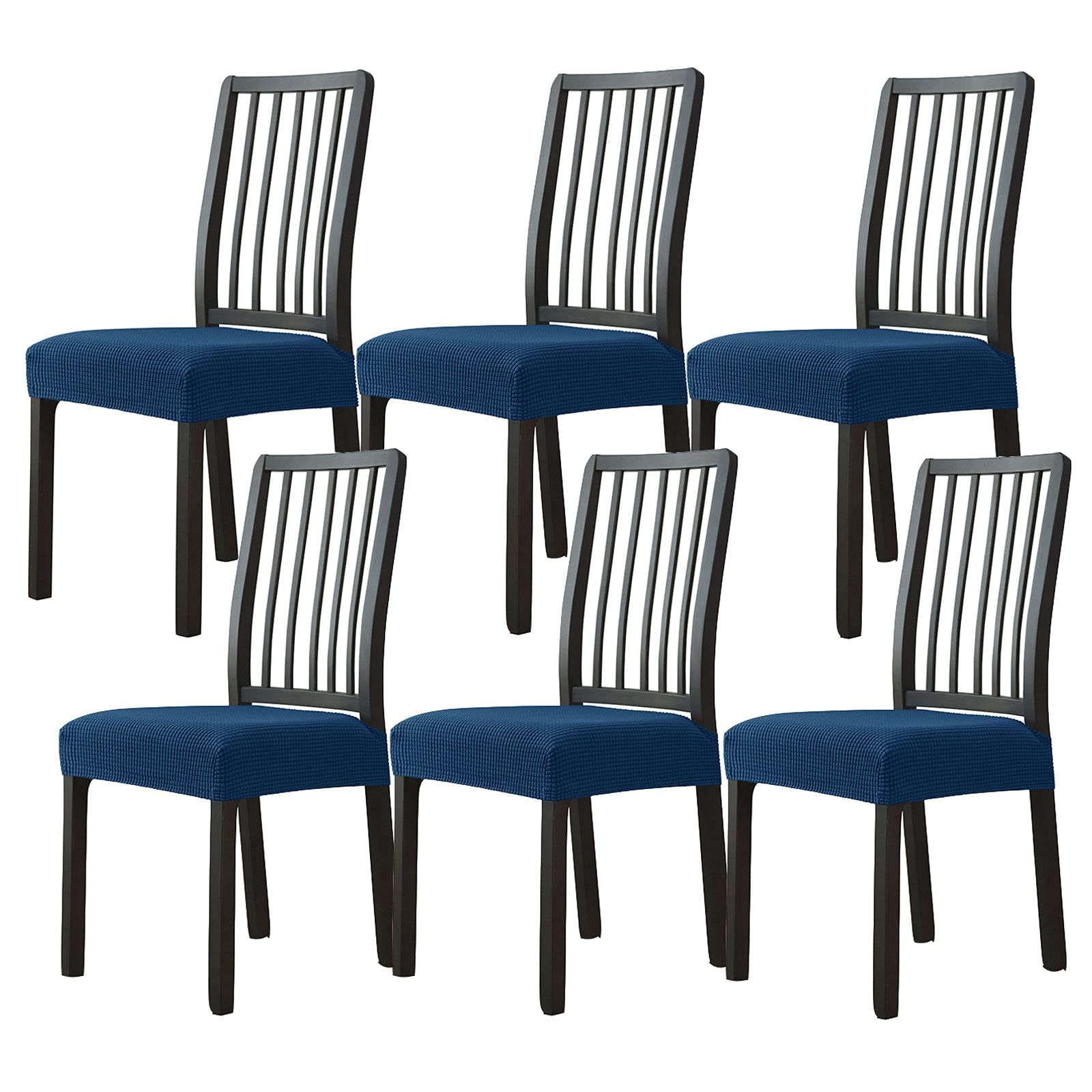 Set di 6 coprisedili elasticizzati elasticizzati per sedie da pranzo, in tessuto jacquard, rimovibili e lavabili, colore: blu