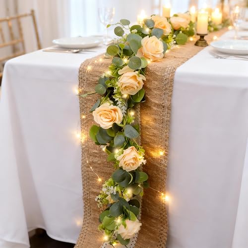 2 Pack 5.9 FT Artificial Flower Garland with Lights, Fake