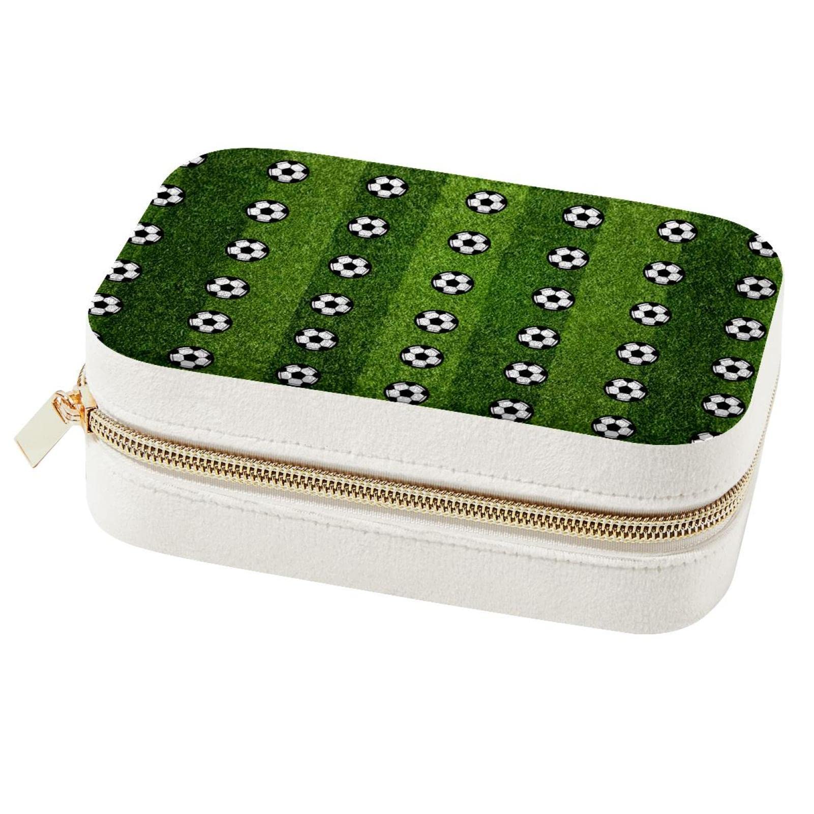 Boîte à bijoux de voyage football compacte avec fermeture éclair et compartiments amovibles