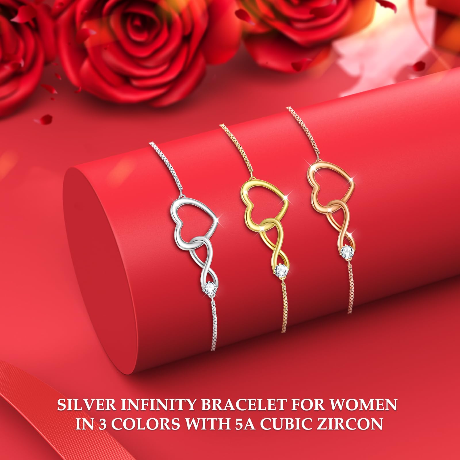 J.Fée Regalo Donna Regalo per Lei, Bracciale Donna Argento 925 con Infinito Cuore Bracciale Argento Regolabile Bracciali Argento Bracciali Donna Regalo per Mamma Amica Ragazza Donna