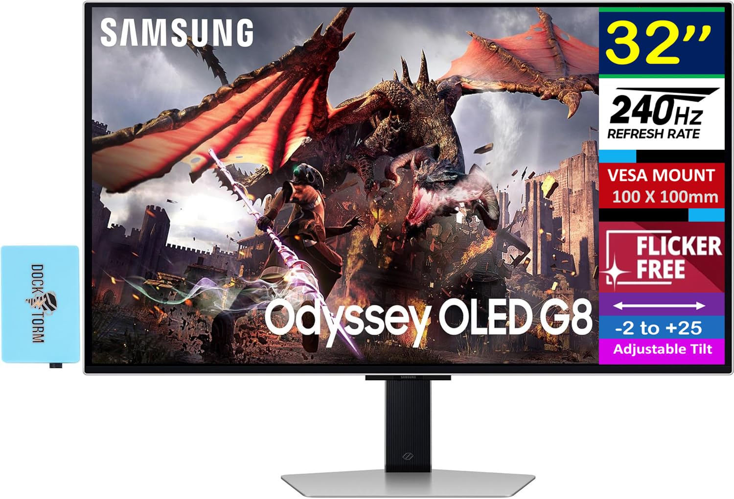 Samsung Odyssey OLED G8 G80SD 32 Gaming Monitor 240 Hz 4K UHD Display VESA Mount 100x100mm Sleek Metal