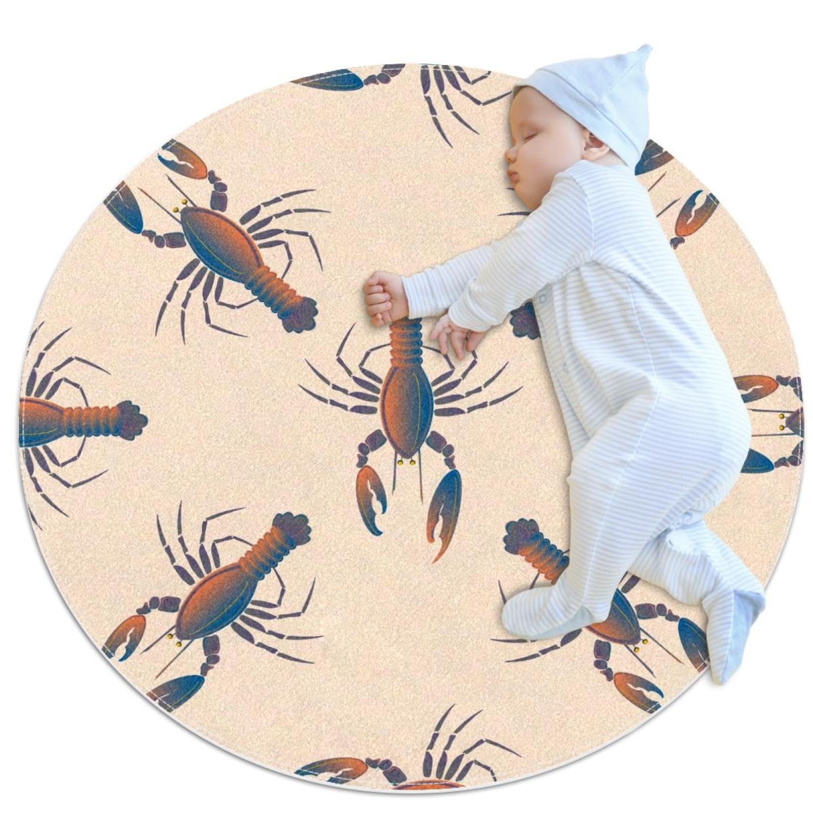 Tapis de salle de bain homard rond avec motif fruits de mer et dos antidérapant