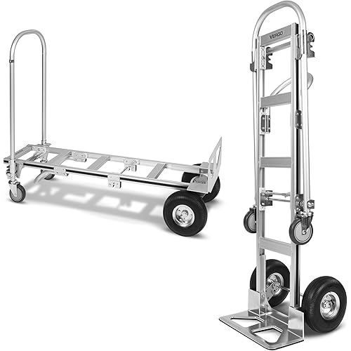 Vergo Industrial Convertible Hand Truck - AS7B Heavy Duty Aluminum 2 in 1 Dolly (800 lb Capacity) Lightweight Reinforced Frame, Ergonomic Handle, Superior Mobility Moving Dolly (2 Positions, 63" High)