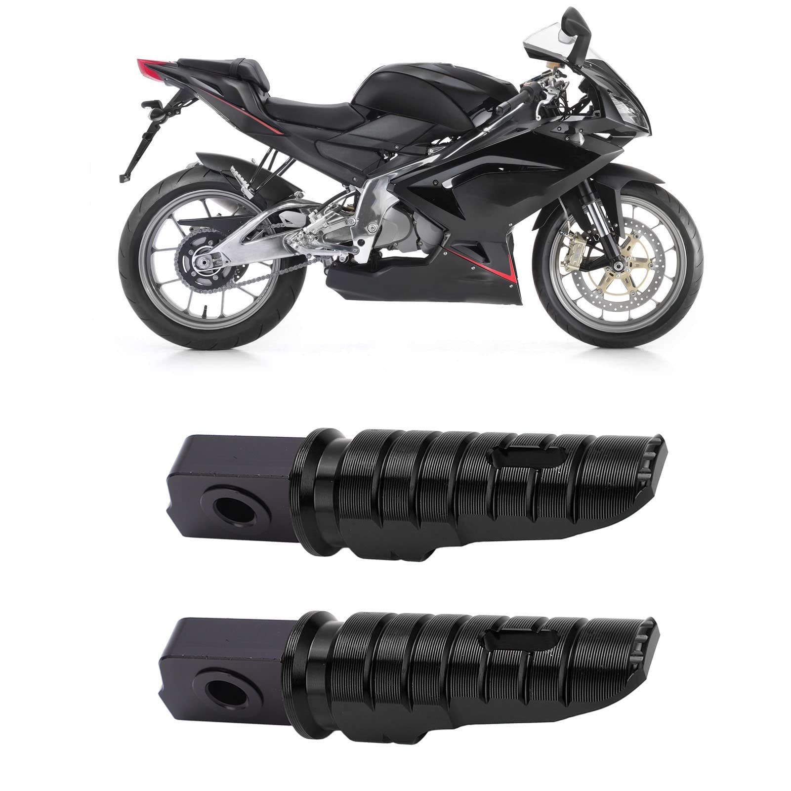 SWOQ Motorrad-Fußraste vorne, langlebiges Motorrad-Fußpedal, rostfreier Antioxidans-Ersatz für RS125 TUONO125 für Upgrade(Schwarz)