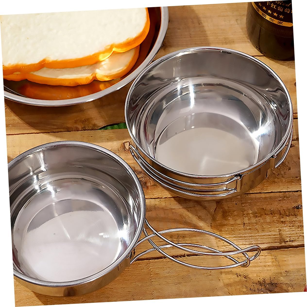 4-Piece Stainless Steel Folding Bowls Set 500ml Mini Tableware for Camping Hiking Fishing and Picnics Portable Outdoor Cutlery
