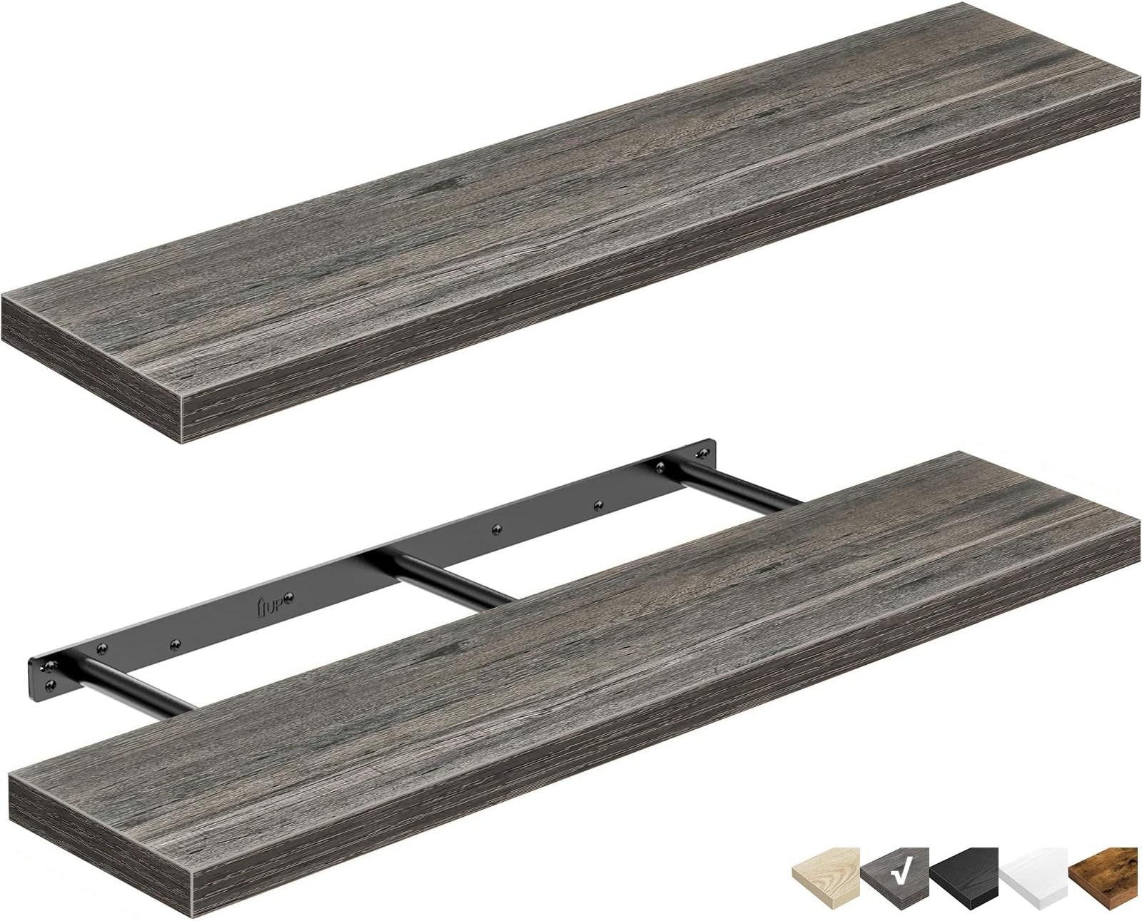 QEEIG Long Floating Shelves for Wall (Grey, Set of 2, 35.4")