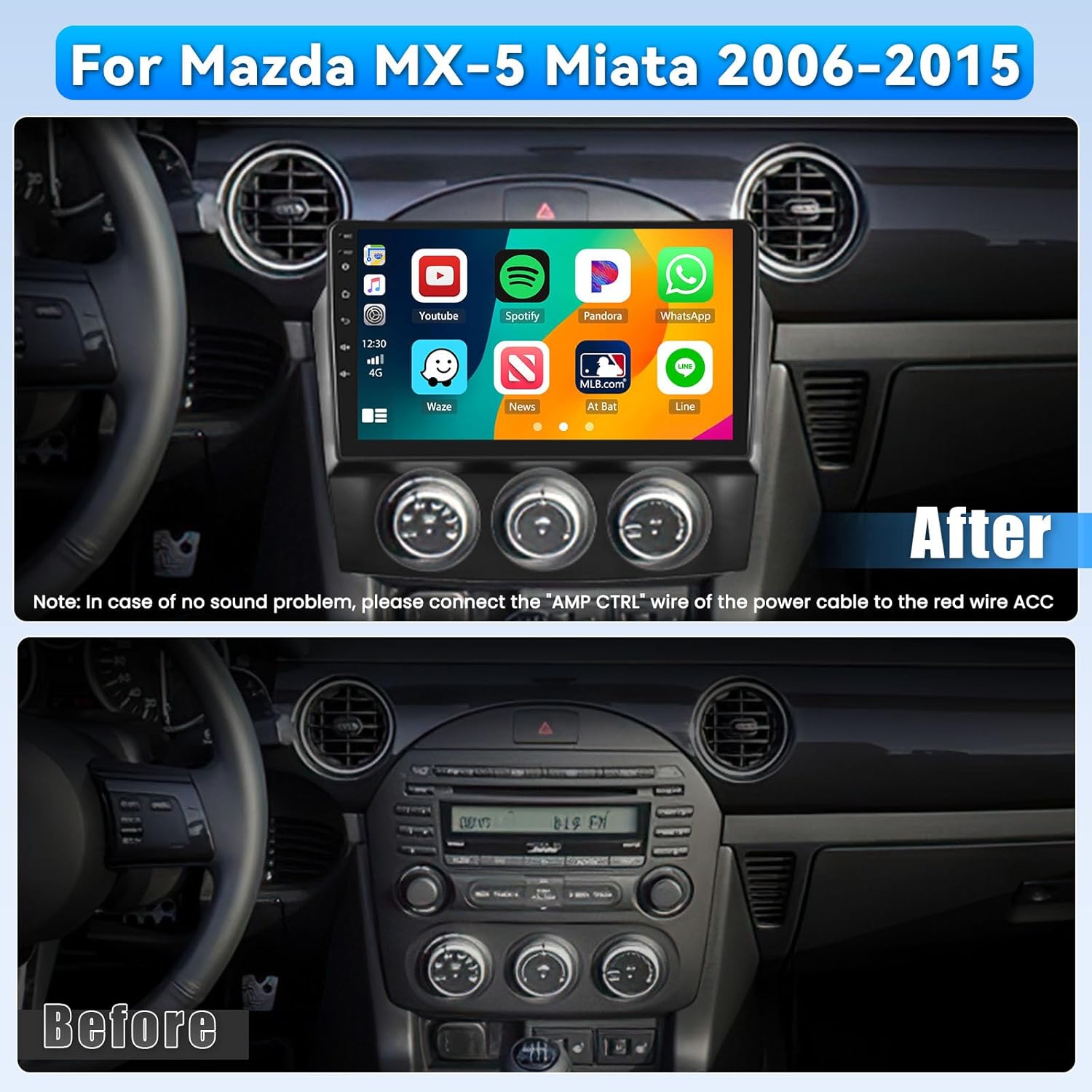 Android 15 Car Radio for Mazda MX-5 Miata 2006-2015, 9 inch Capacitive HD Touch Screen for MX5 Head Unit with Carplay Android Auto 5G WiFi GPS Bluetooth 5.0 1280 * 720 4+64G