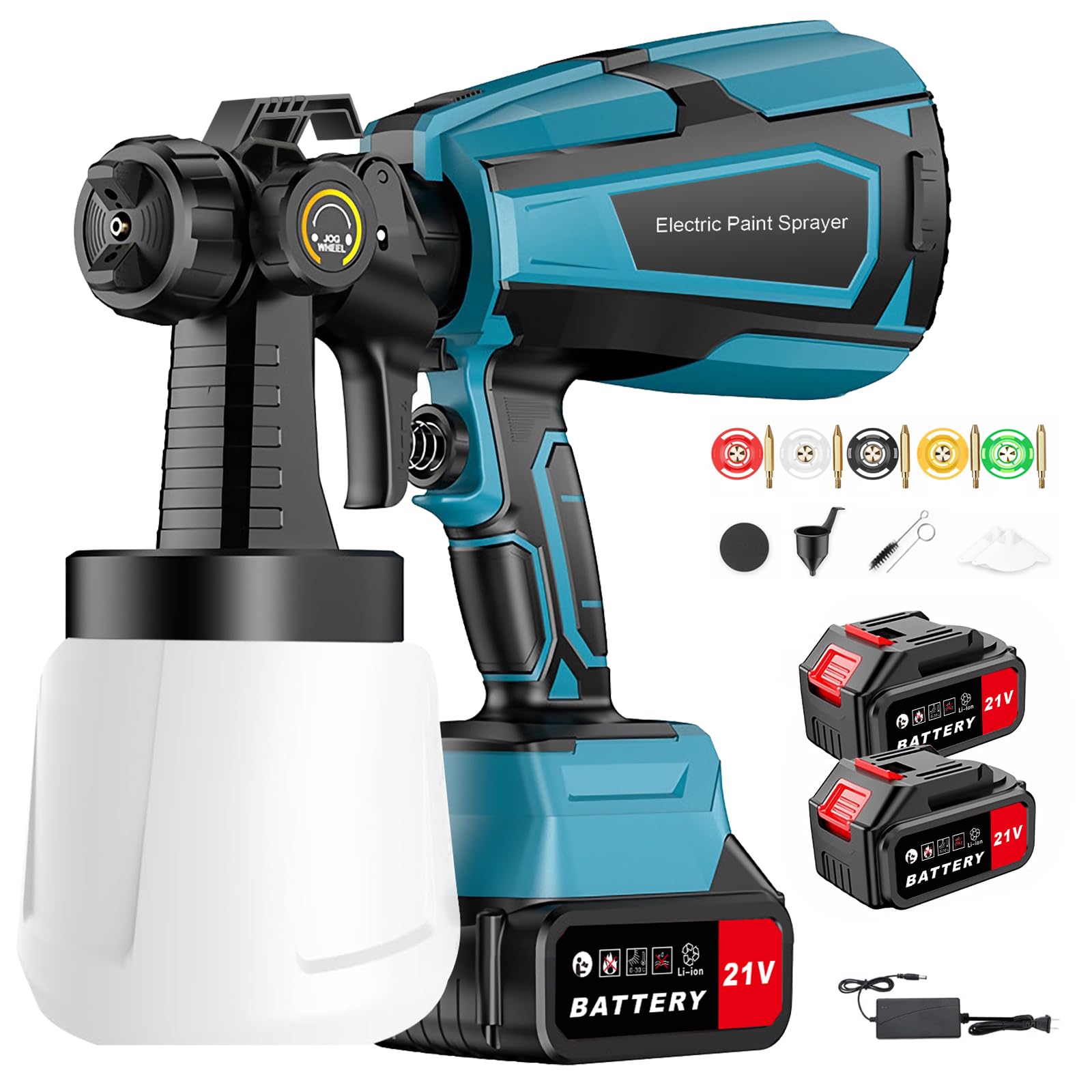 BreeRainz Pistola de Pintura Eléctrica Inalámbrica 21V | 2 Baterías 3.0Ah, 5 Boquillas de Cobre, 3 Modos de Pulverización, Para Muebles Cercas Paredes Puertas Jardín Terraza