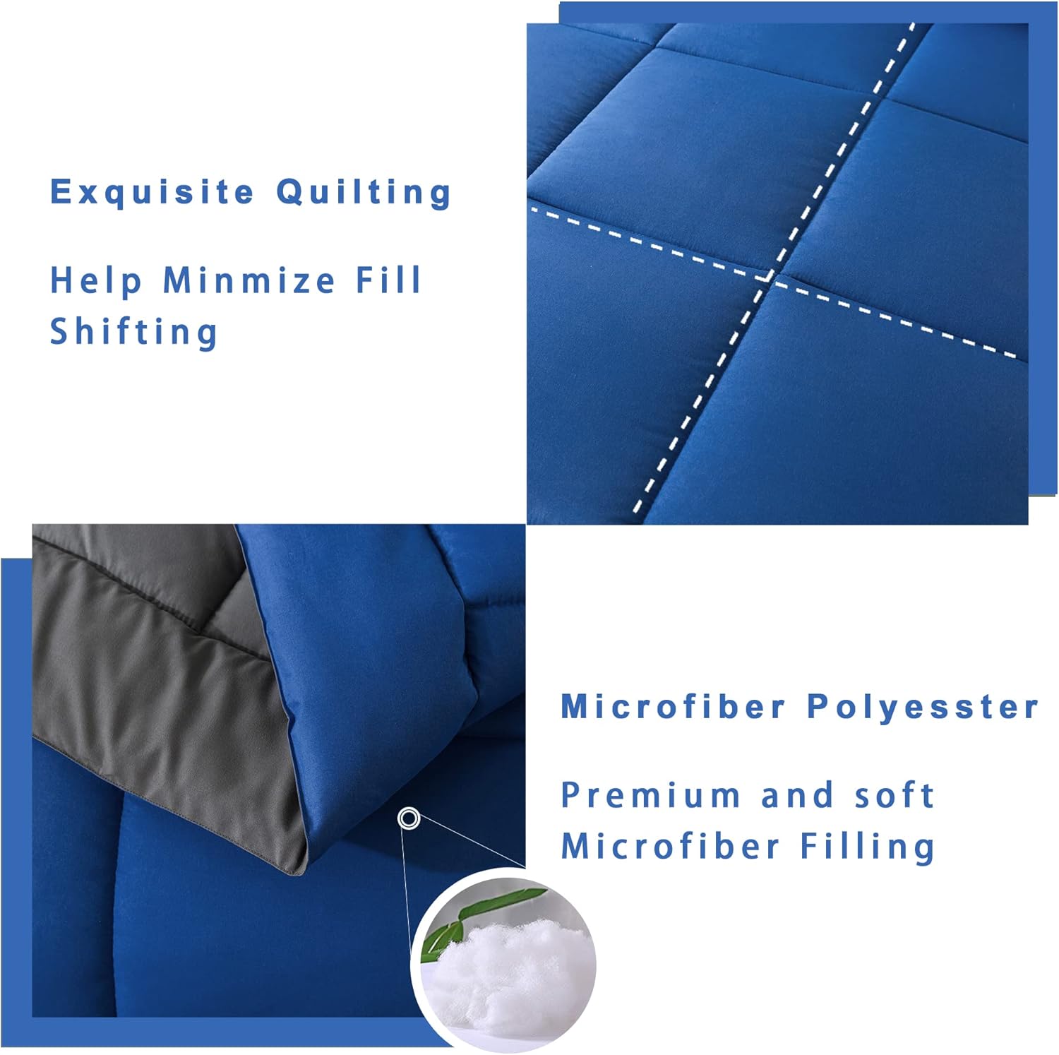 DOWNCOOL Twin Comforter Set -All Season Bedding Comforters Sets with 1 Pillow Case -2 Pieces Bed Set Down Alternative Comforter Set -Blue/Grey Twin Bedding Sets(64"x88") - Image 4