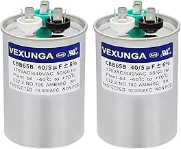2PCS 40+5uF 40/5MFD 370V or 440V Dual Run Start Round UL Listed AC Capacitor 40 5 uF MFD 370 440 Volt VAC CBB65 Air Conditioner Capacitors for Fan Motor or Heat Pump or Condenser Straight Cool