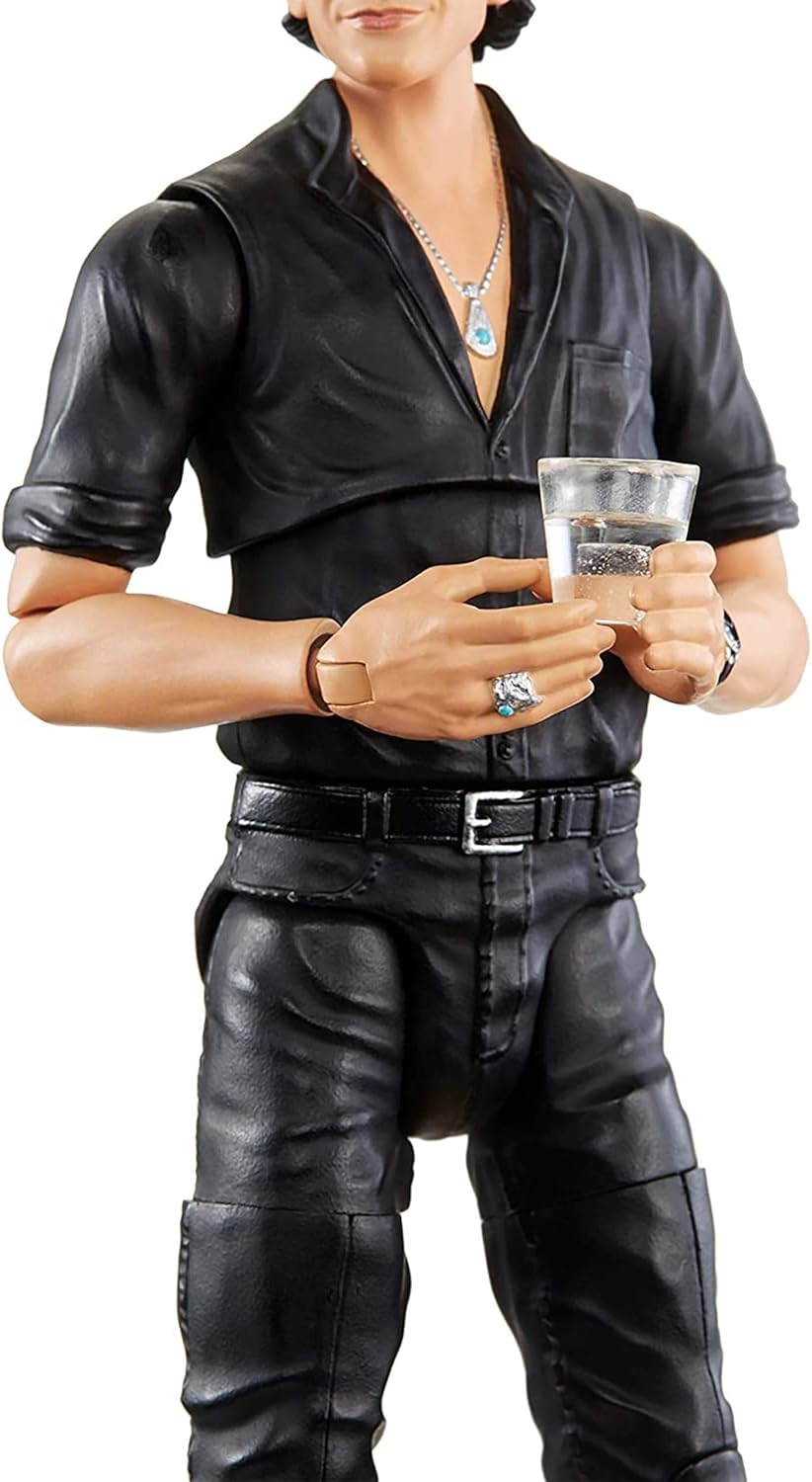 Mattel Jurassic World Amber Collection Dr. Ian Malcolm 6.5-inch Collectible Action Figure with Display Stand, Extra Pair of Swappable Hands, Flare and Water Cup Accessories; For Ages 4 and Up
