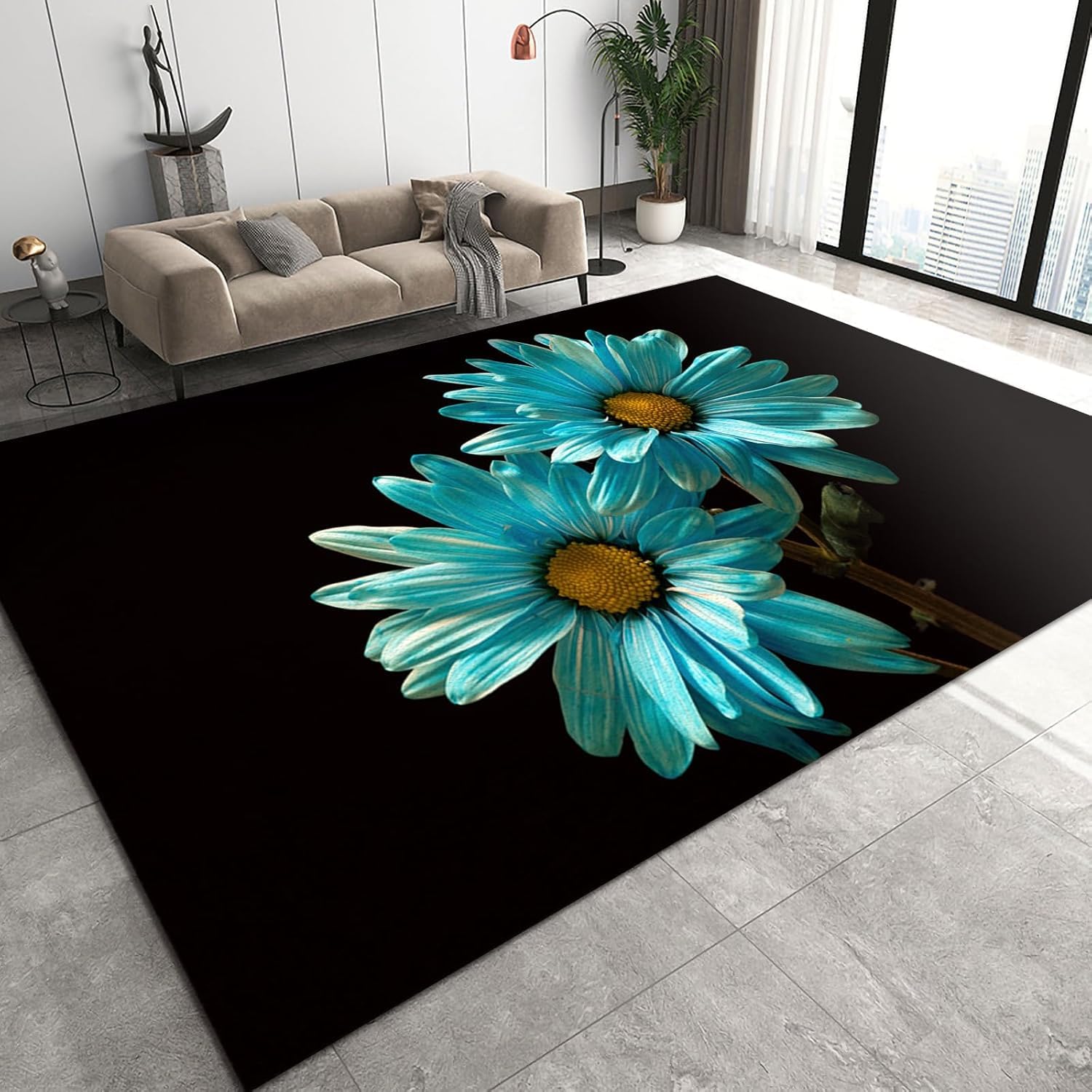 Tapis anti-slip imprimé fleurs 3D pour sécuriser le sol de la chambre
