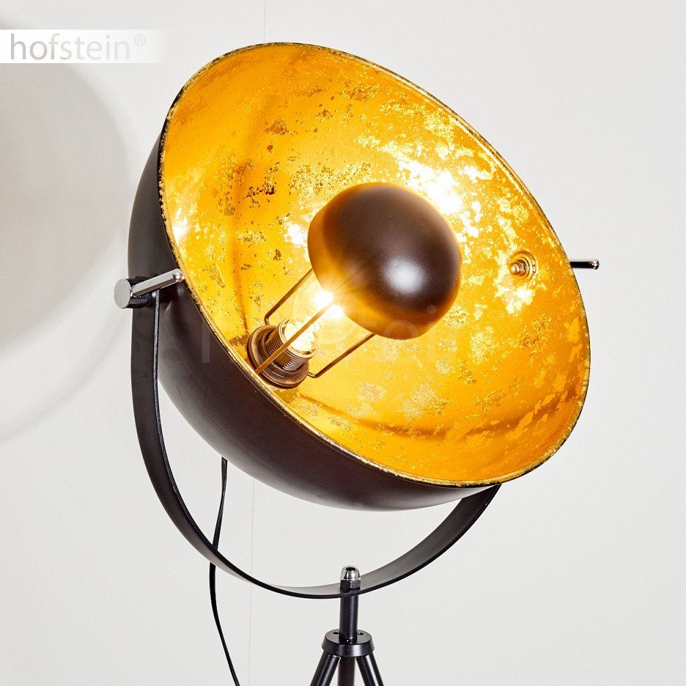 Stehleuchte Saturn, Vintage Stehlampe mit Lampenschirm in Gold/Schwarz aus Metall, Ø 43 cm, verstellbare Bodenleuchte im Retro-Design, ohne Leuchtmittel