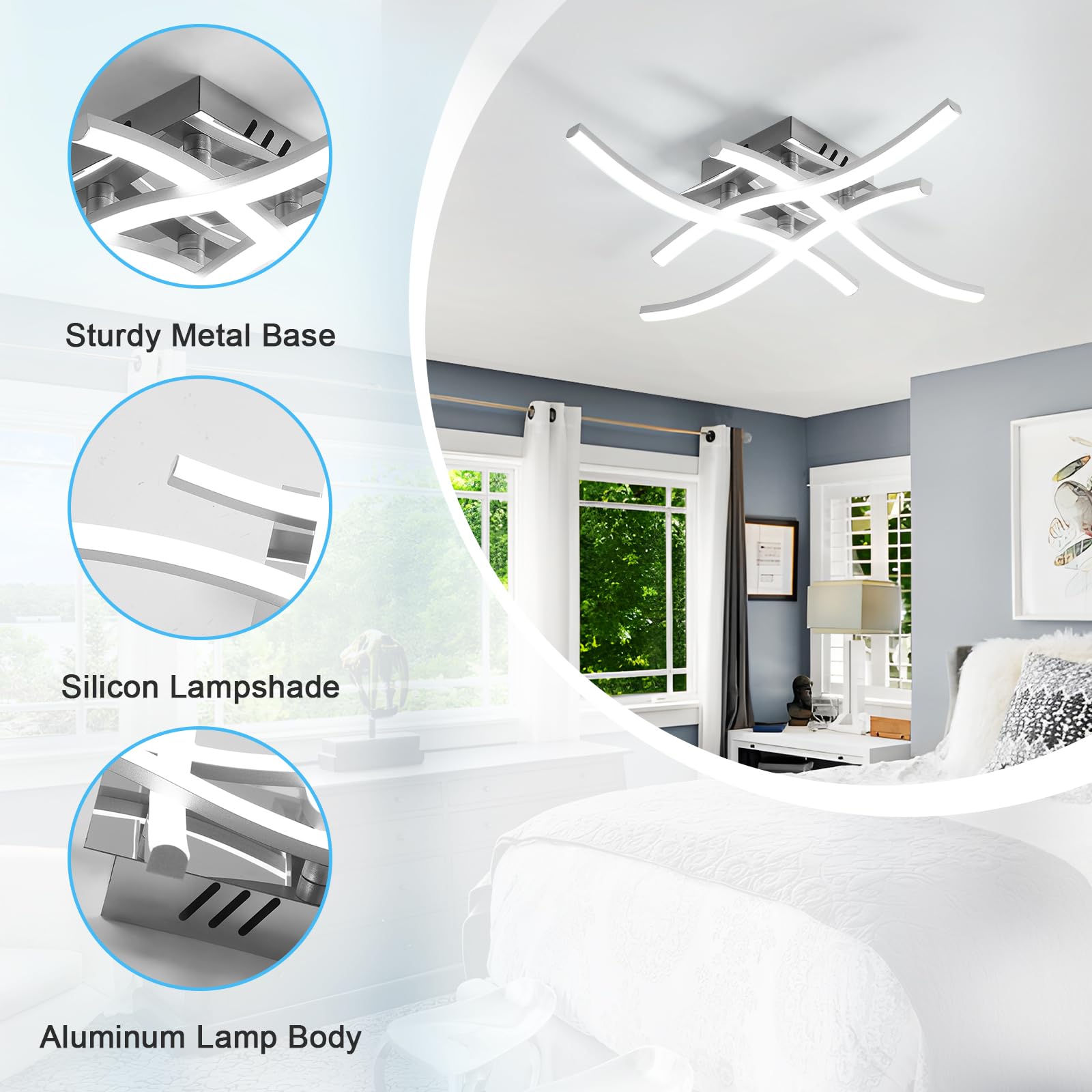 Plafoniera LED Soffitto, Grigio 24W 2700LM Bianco Freddo 6500K | Lampada da Soffitto Moderna Design, Curvo Per Cucina, Camera da Letto, Soggiorno