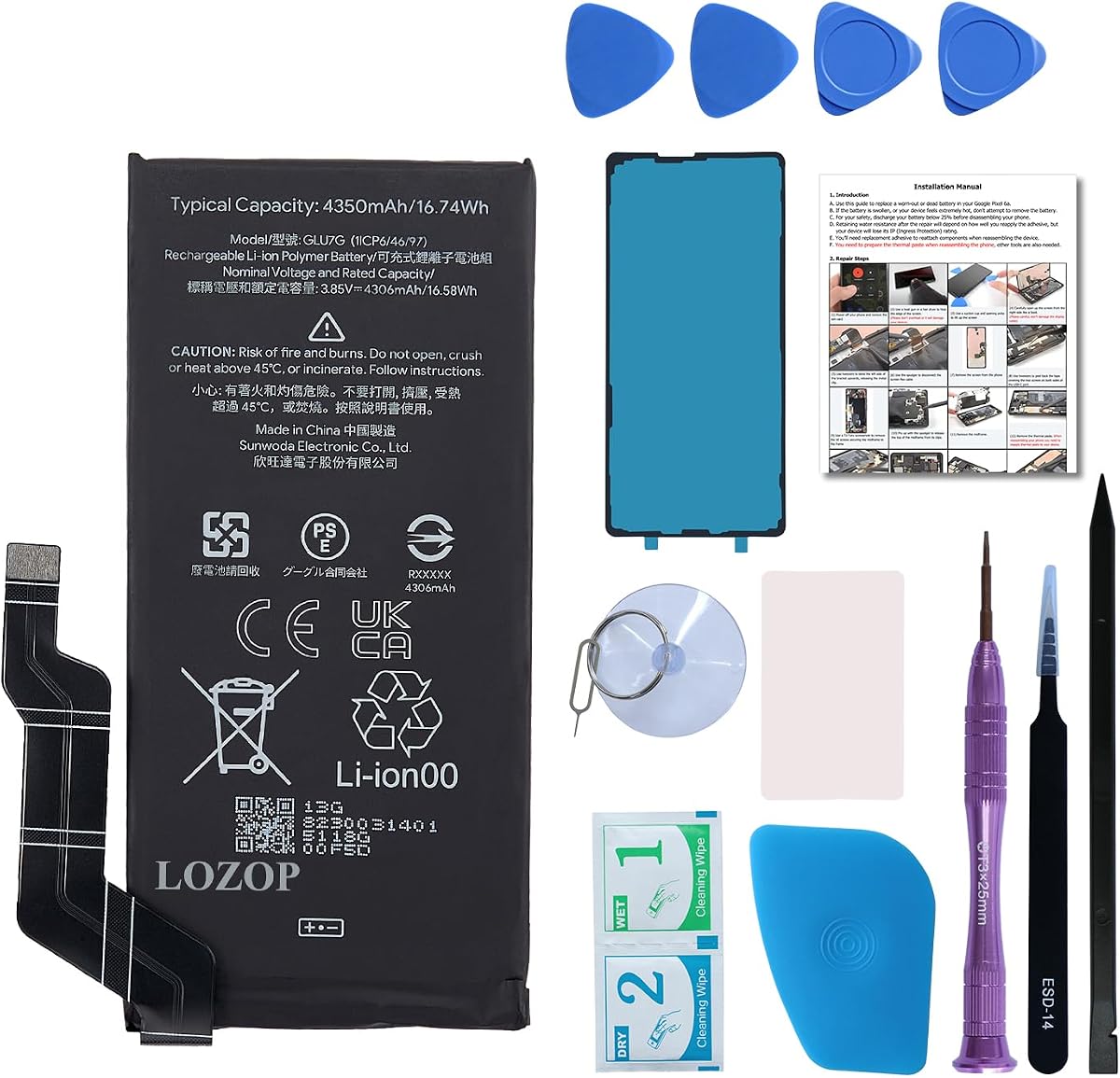 for Pixel 6a Battery Replacement Kit, Replacement Battery for Google Pixel 6a Model GX7AS, GB62Z, G1AZG, GB17L with Repair Tools Kit and User Manual