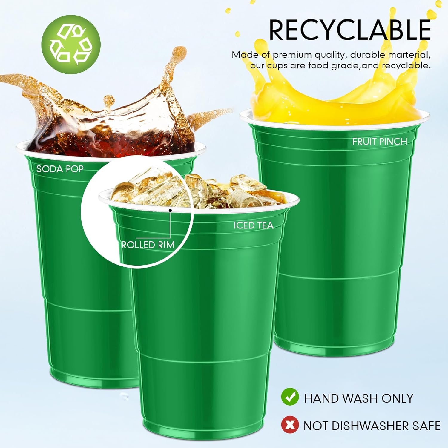 Mimorou Green 200 Pack 16 oz Plastic Cups Bulk, Disposable Party Plastic Cup for St Patricks Mardi Gras Wedding Stackable Beverage Drinking Tumbler Heavy Duty for BBQ Birthday Baby Shower Graduation - Image 3