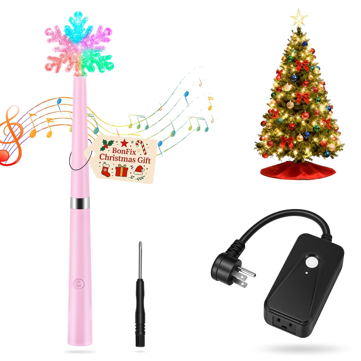 Wireless Remote Control Outlet, Magic Light Wand for Christmas Tree Lights and Home Decoration Lights, Remote Magic Wand Switch Kit with Music, Ideas for Kids/Friends/Family, Pink