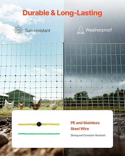 Miniatura 17 de VEVOR Red eléctrica para cerca, 50 pulgadas de alto x 164 pies de largo, valla de red de ganado con postes y estacas, redes de malla portátiles