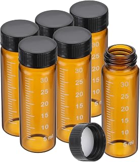 PATIKIL 6pcs 30ml Small Brown Glass Vials with Black Screw Cap, Borosilicate Glass Graduated Sample Bottles for Solid Liquid Powder Storage