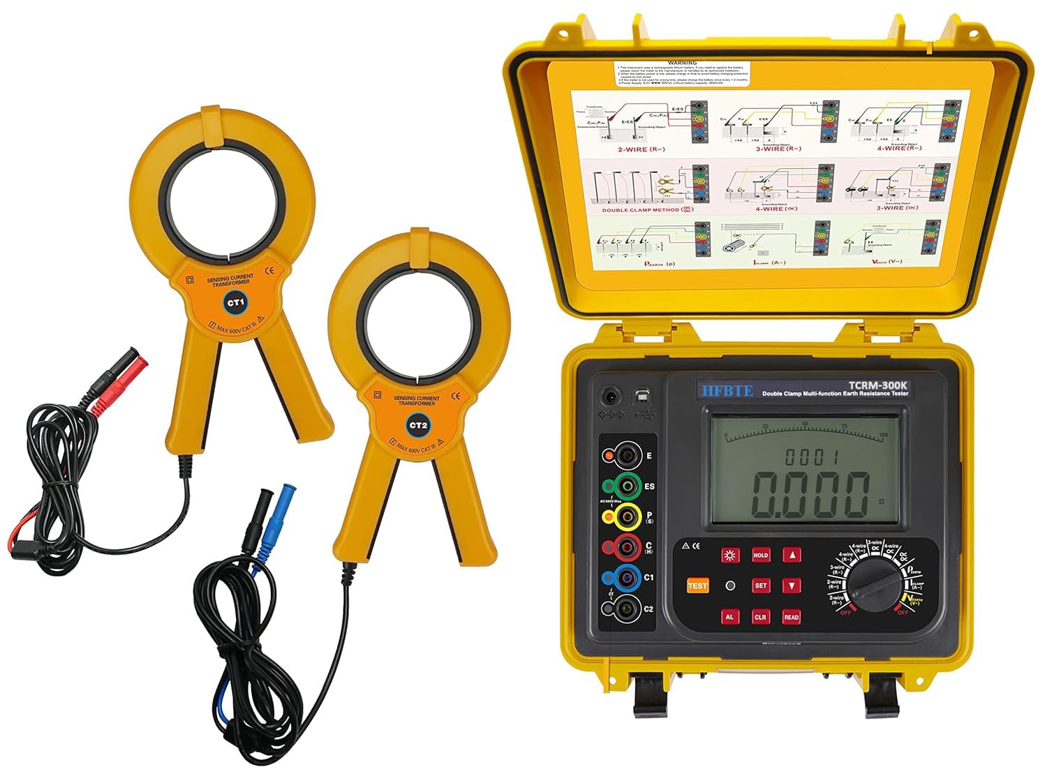 Digital Double Clamp Earth Resistance Meter Tester with Soil Resistivity Range 0.00Ωm~9000kΩm Earth/DC Resistance Range 0.00Ω~300kΩ Earth Voltage AC 0.0V~100.0V Earth Current 0.00mA~600.0A