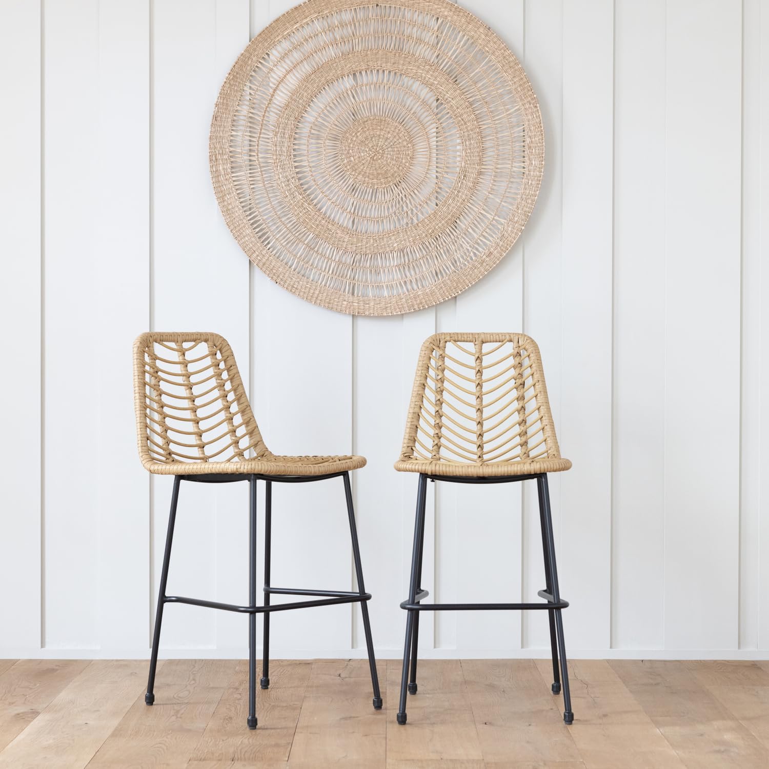 Happy Garden Lot de 2 tabourets de Bar en rotin synthétique OKA avec Repose-Pieds, Tabourets avec Dossier Marron